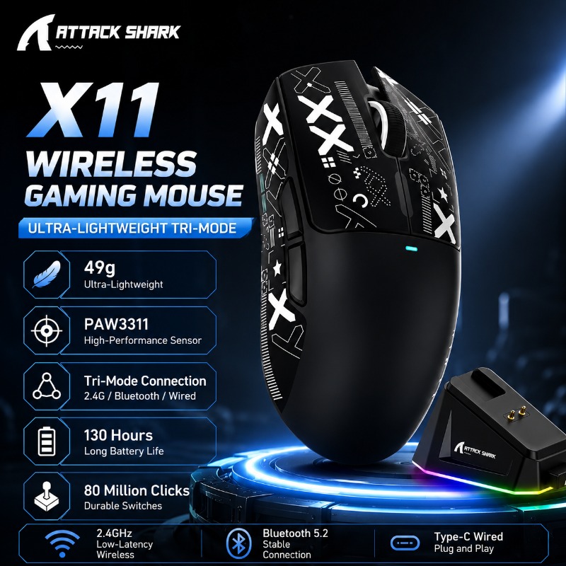 ATTACK SHARK X11 무선 게이밍 마우스 49 - Pc Gaming X3D 리뷰 및 가격